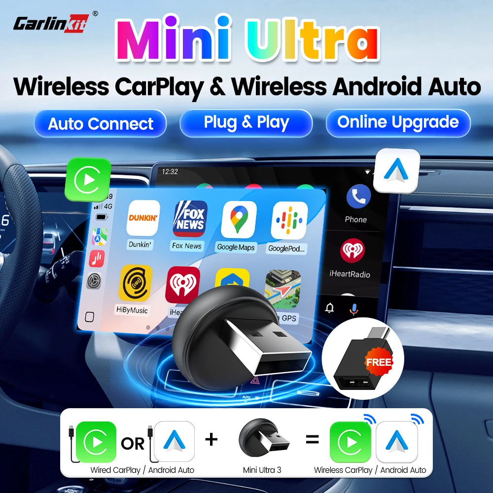 CarlinKit 5.0 Mini Ultra3 Wireless CarPlay & Android Auto Adapter
