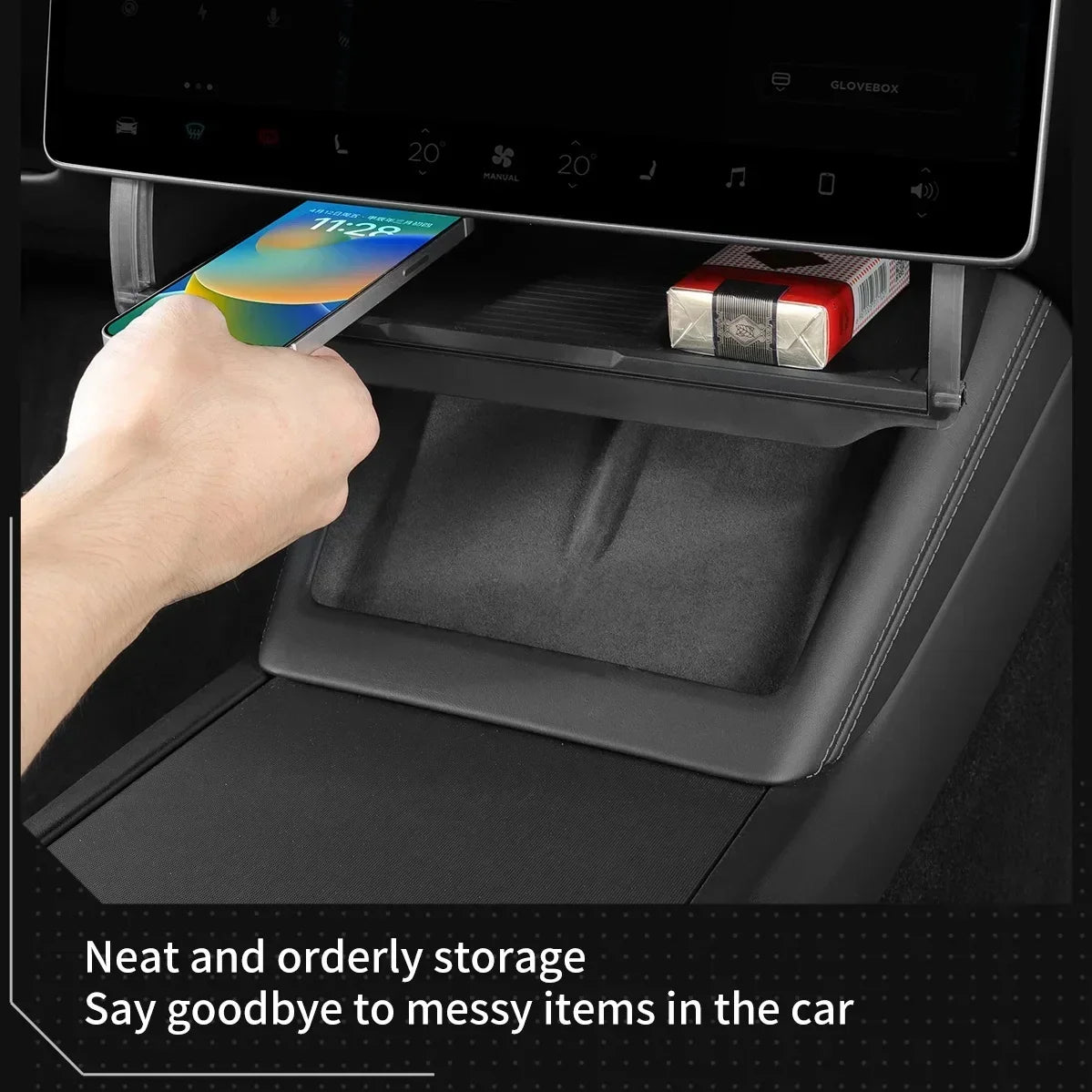 For Model 3 Y Juniper Highland 2025-2020 2026 Hidden Storage Organizer Case Tray Under Central Control Screen Protector