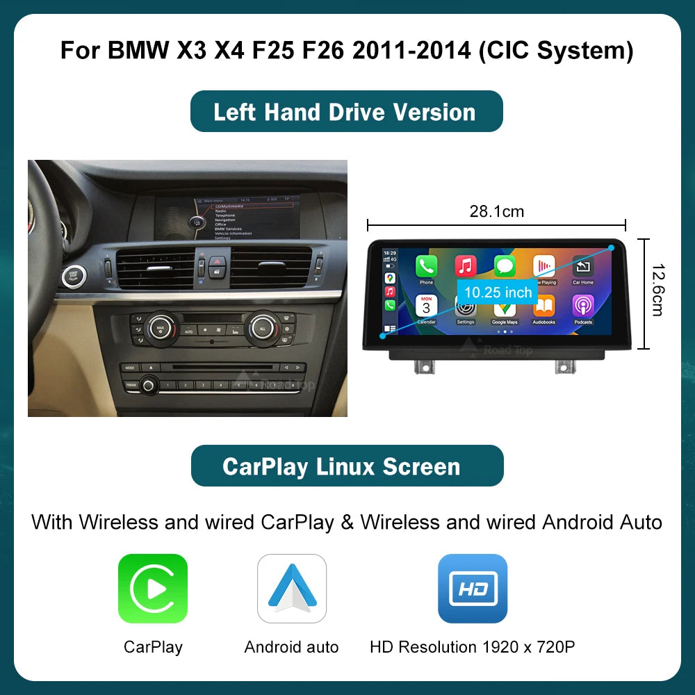 12.3" Wireless CarPlay Android Auto Screen for BMW X3/X4 2011-2016 - image 9