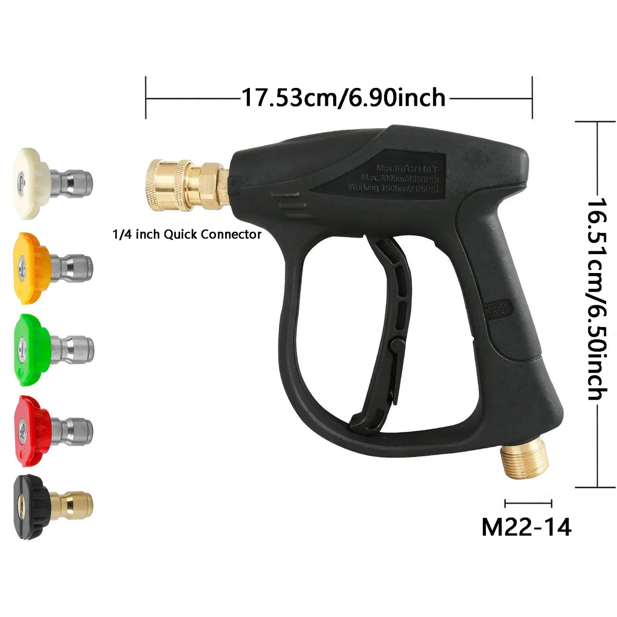 Short Pressure Washer Gun with 5 Nozzles, High Pressure Car Wash Gun Kit