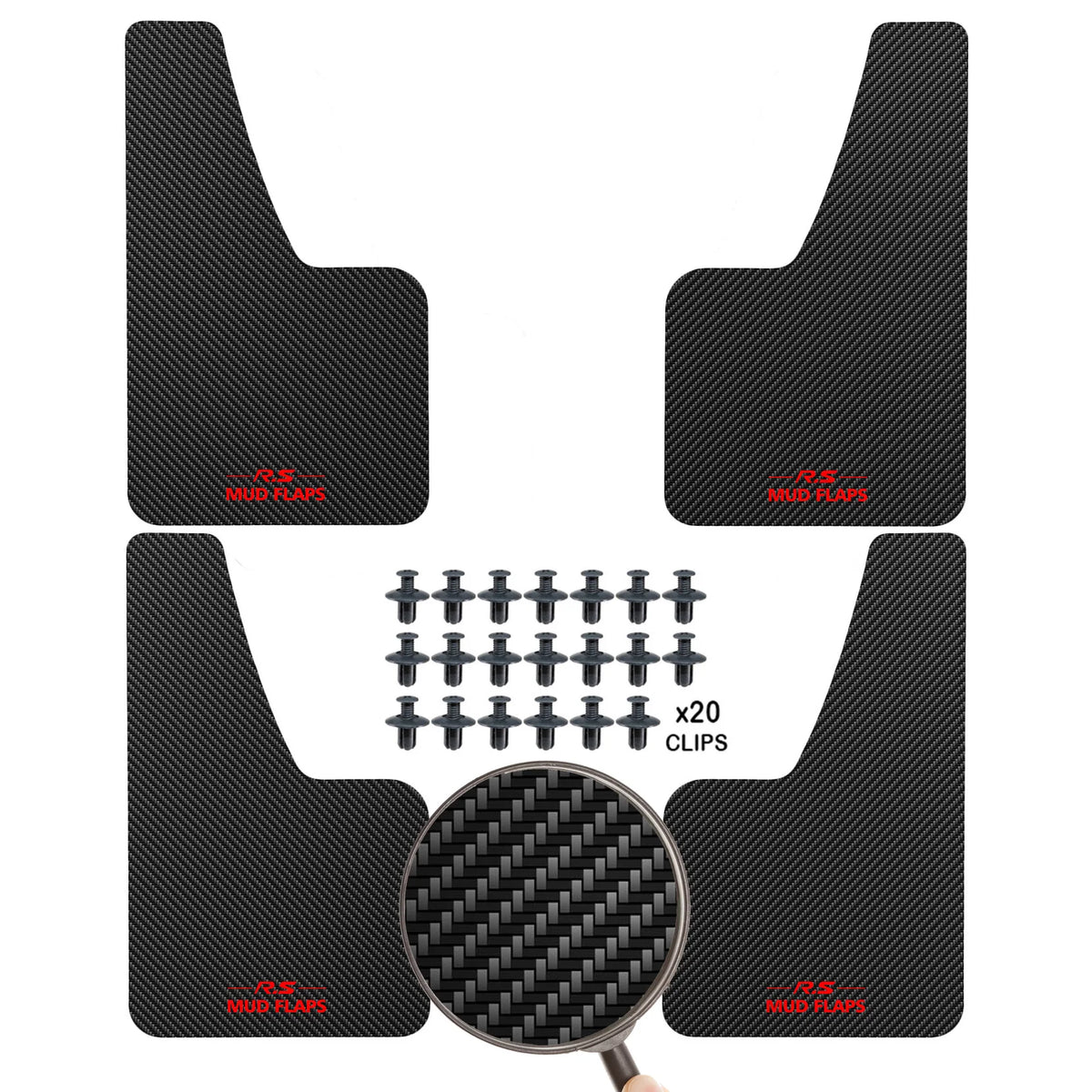 Universal Carbon Fiber Look Mud Flaps Splash Guards, Black/Red