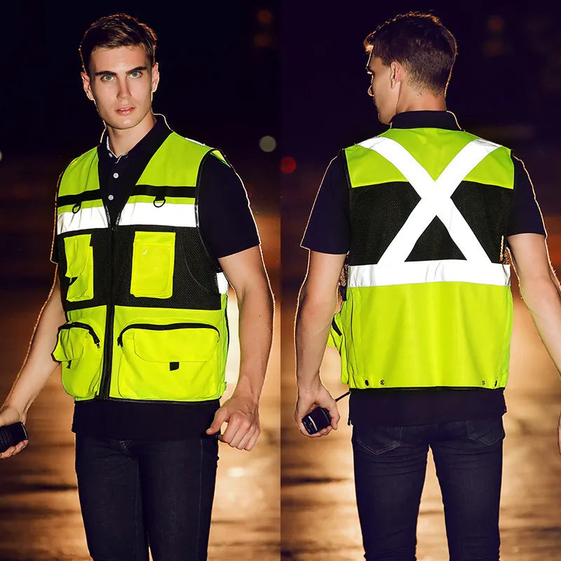 Custom Logo Breathable Mesh Hi-Vis Vest with Tool Pockets - image 2