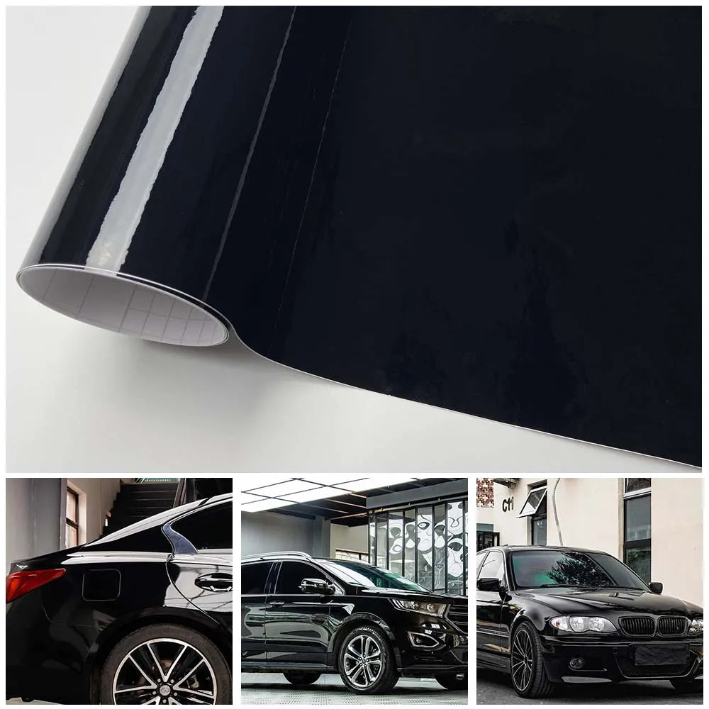 Glossy Black Self-Adhesive Vinyl Wrap Air Release Car Film (10x152cm)