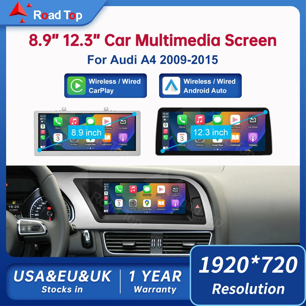 8.9" Touch Screen Car Multimedia Player for Audi A4 S4 2008-2016