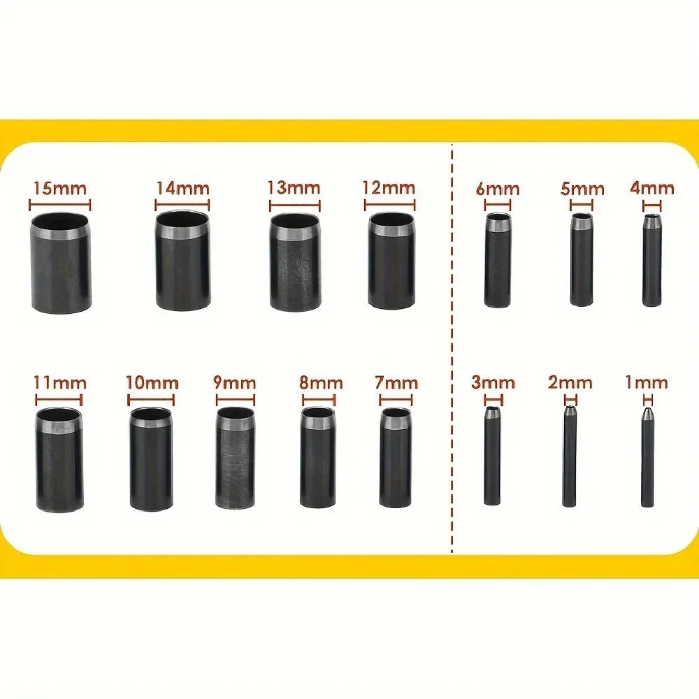 15 Sizes Round Hole Punch(1-15mm), Hollow Punch Cutter Tool Set with Storage Case, Leather Hole Punch, Leather Craft Die Cutter