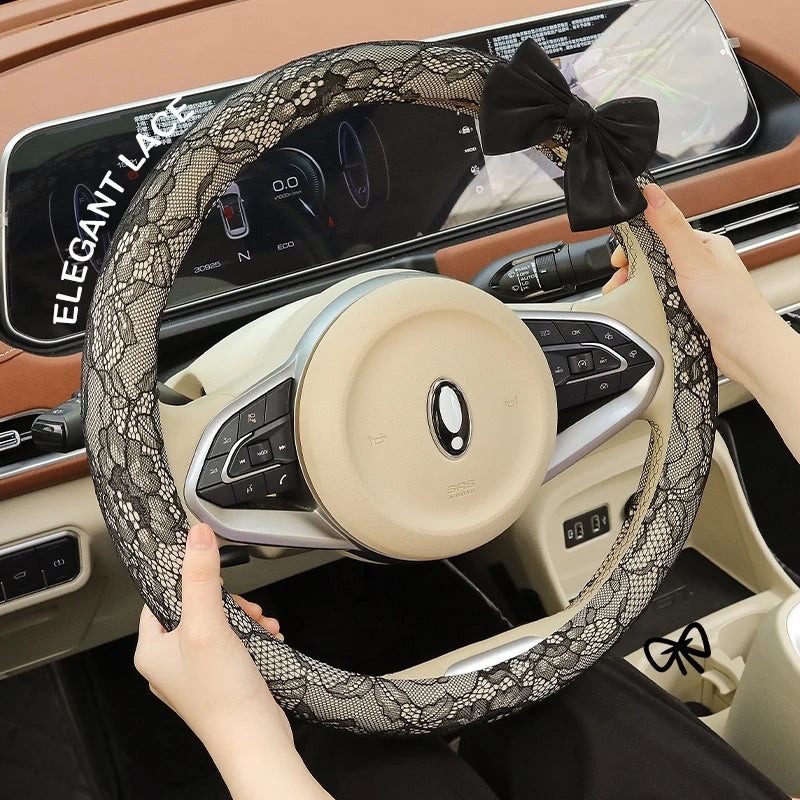 Bow and Lace Steering Wheel Cover, Round or D-Shape