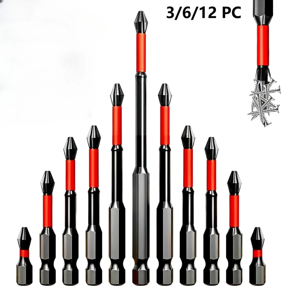 Anti Slip Bits Magnetic Screwdriver Bit Set S2 Alloy Steel Impact Resistance Bits-3/6/12Pcs Suitable for Electric Drills
