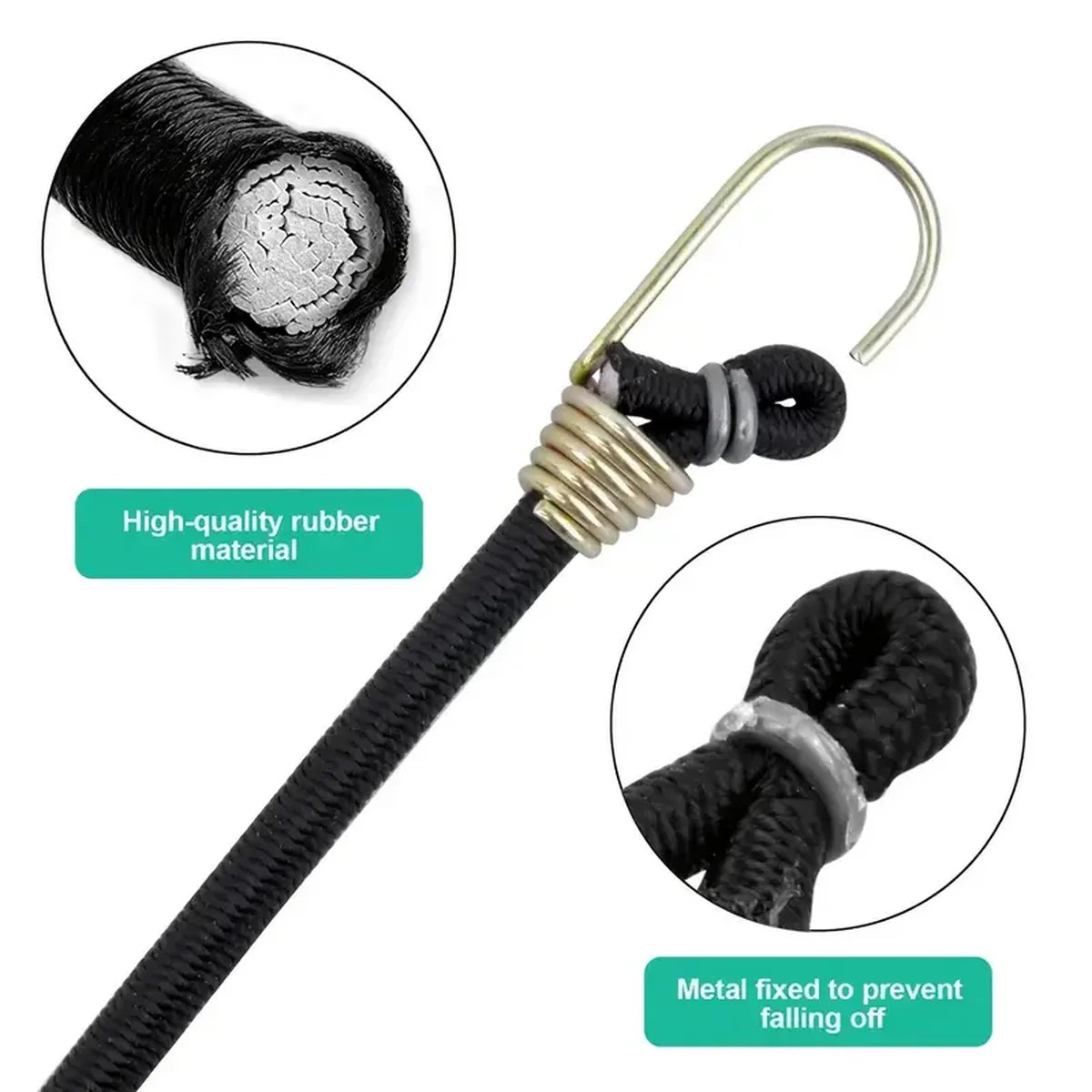 6-Pack Heavy-Duty Black Bungee Cords with Hooks