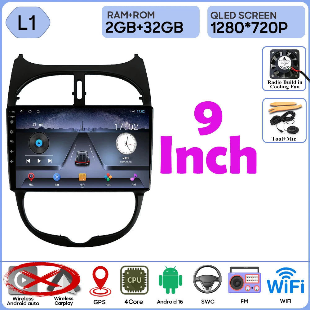 Peugeot 206 Bluetooth Car Radio with GPS & Wireless Carplay - image 7