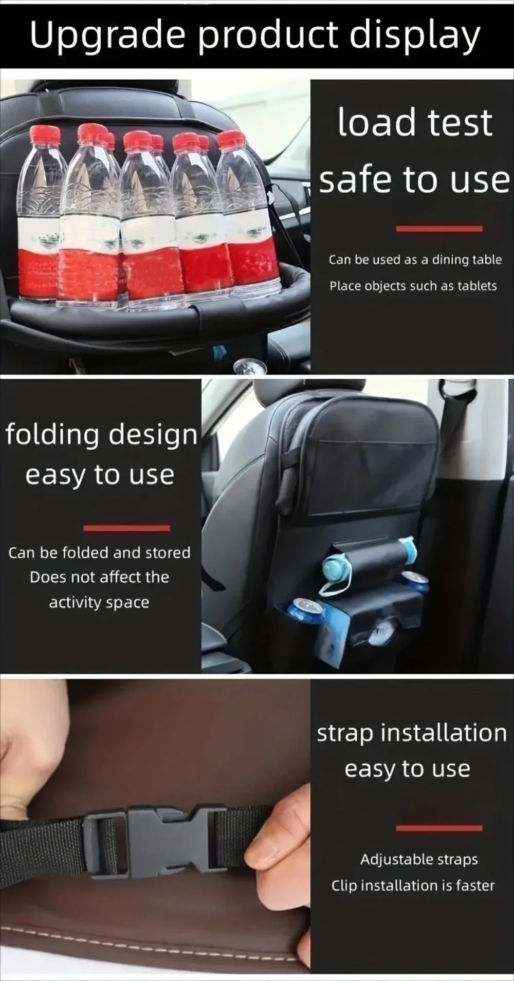 PU Leather Car Seat Back Organizer with Foldable Tray