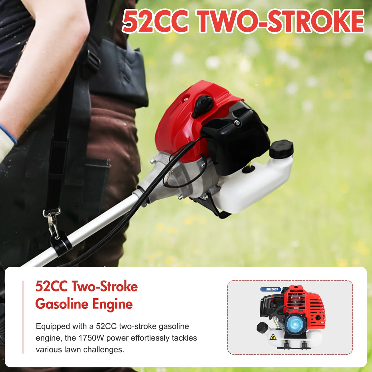52cc Gas Lawn Trimmer 4-in-1, 2-Stroke Weed Eater with 4 Heads