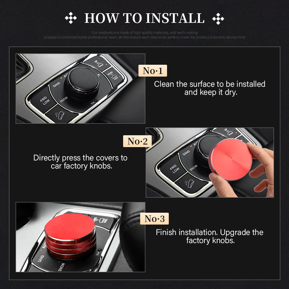 DIYSMART for Jeep Grand Cherokee Accessories 2014 - 2021 Central Multimedia 4WD Switch Knob Cover Aluminum Alloy Red 1 Pack