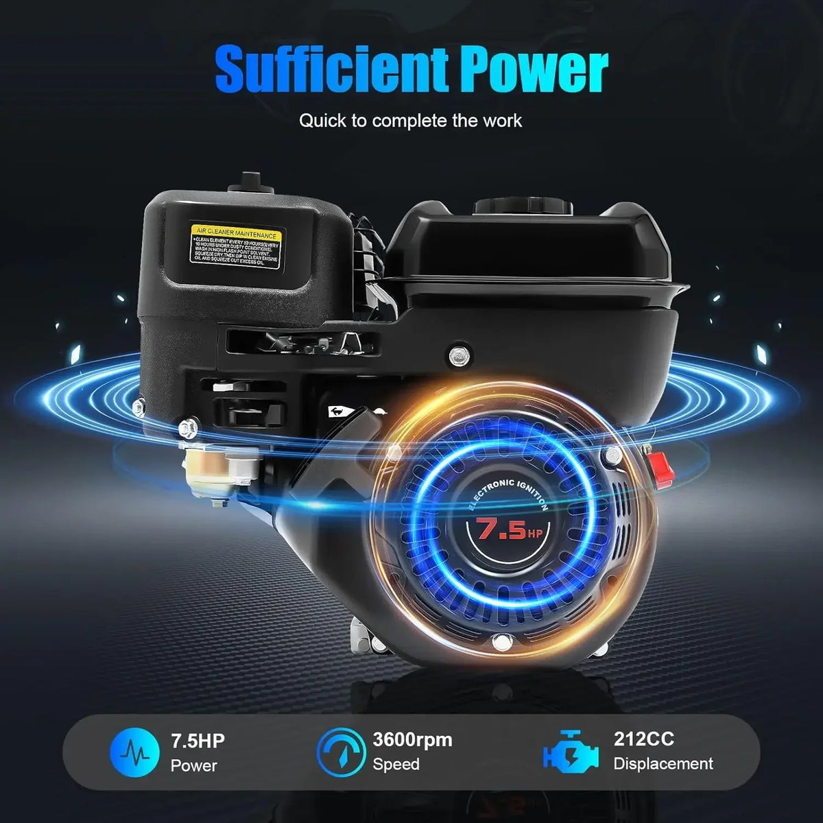7.5HP 212cc Gas Engine, 4-Stroke Electric Start, 20mm Shaft