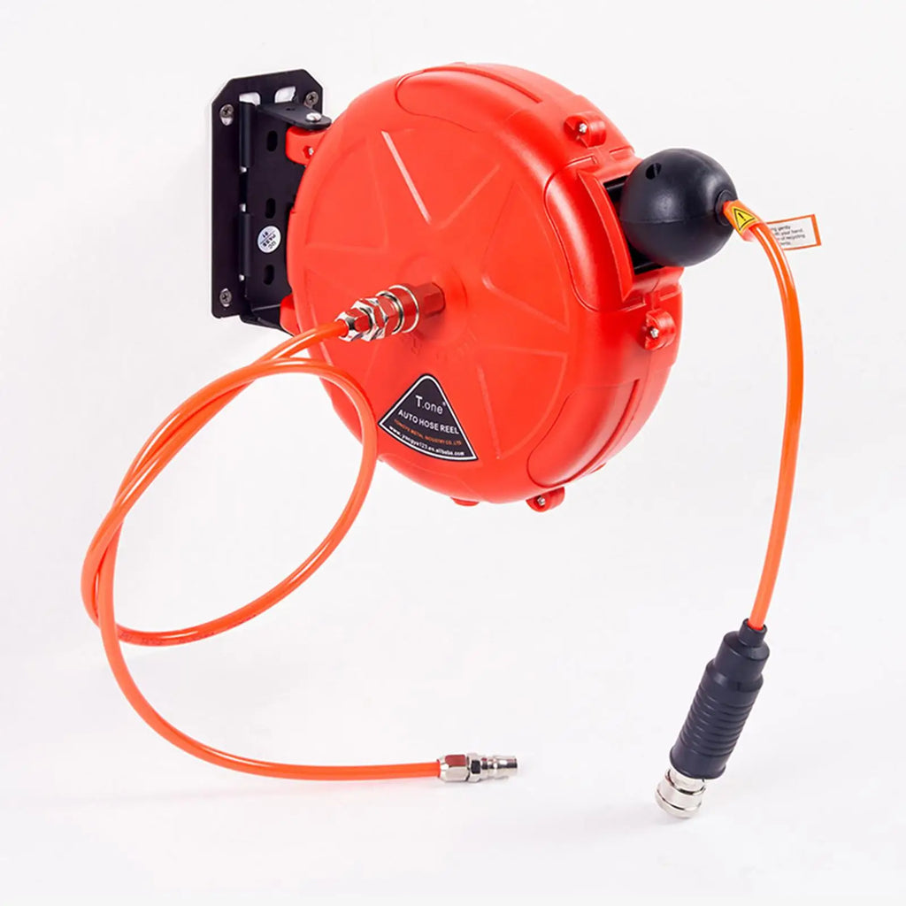 Automatic Retractable Air Hose Reel Auto Rewind with 10M Tube Automatic Locking Air Compressor Hose Reel for Garden Workshop