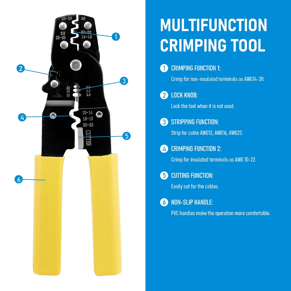 Wire Stripper Cutter Crimper 10-26AWG Crimping Tool Multifunctional Crimping Pliers Terminals Electrical Clamp Mini Tools