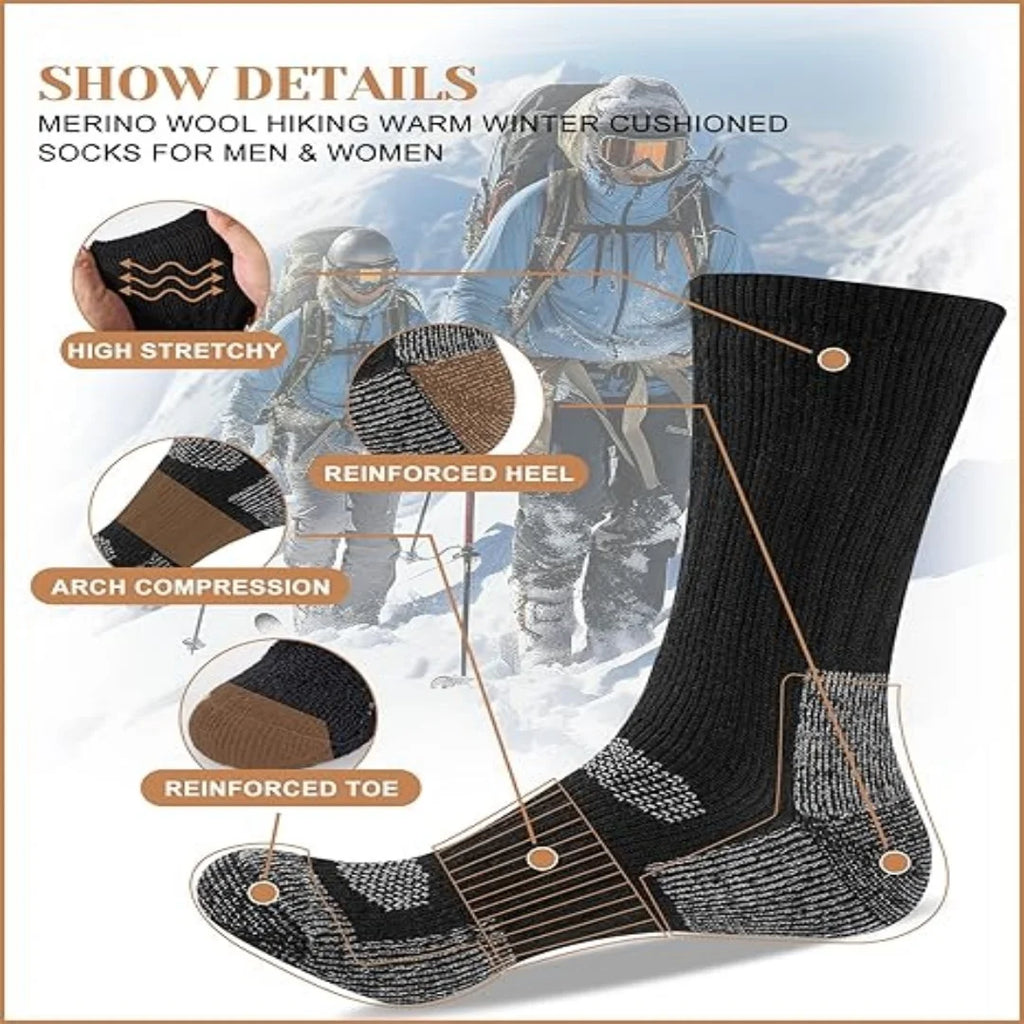 Merino Wool Thermal Boot Socks, 3 Pairs – Hiking & Work