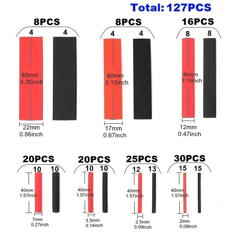 127pcs Black & Red Heat Shrink Tubing Kit - for Cable Management & Wire Protection - Ideal for Cars, DIY Projects