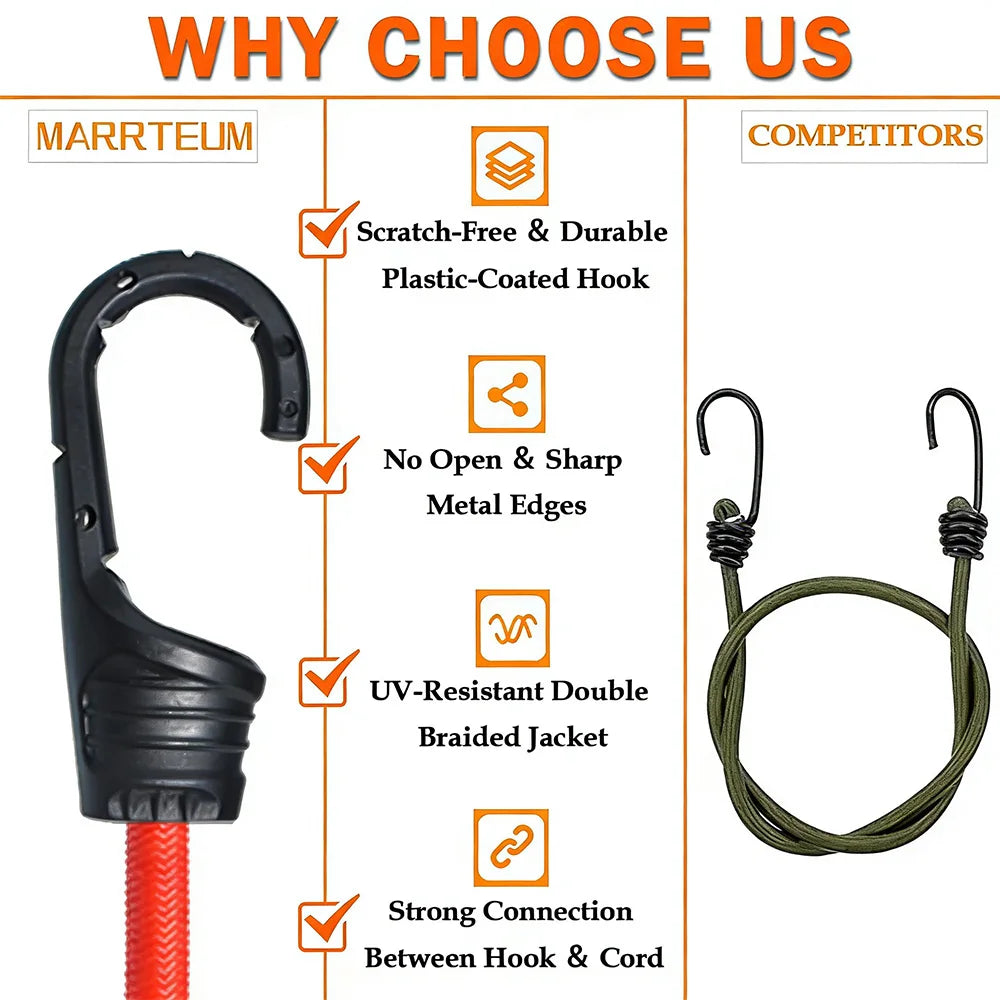 39-Inch Red Bungee Cords with Hooks – Outdoor & Camping