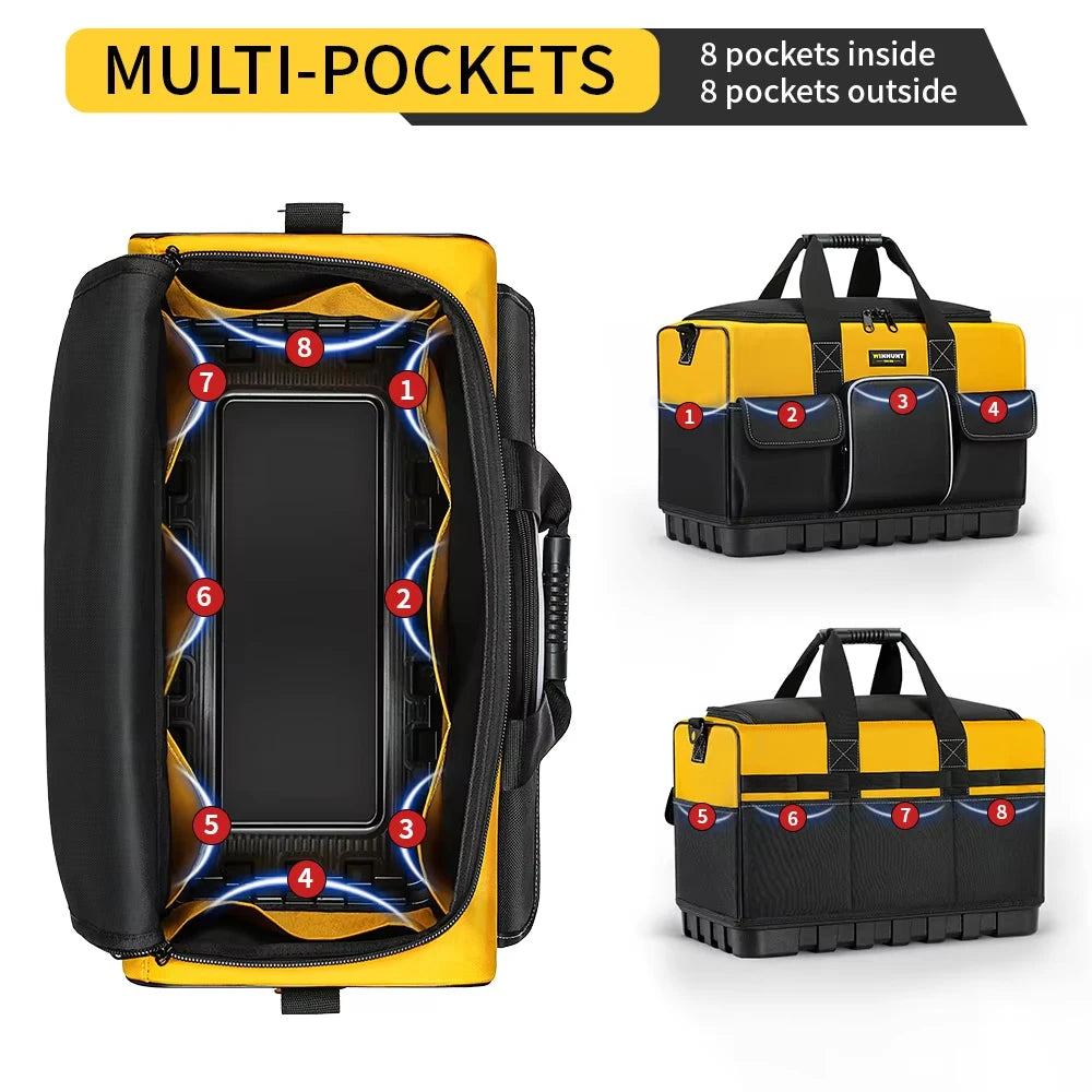Tool Bag Electrician Tool Storage Bag Hard Bottom Multi-Pocket Tool Tote Durable Waterproof Tool Organizer With Shoulder Strap