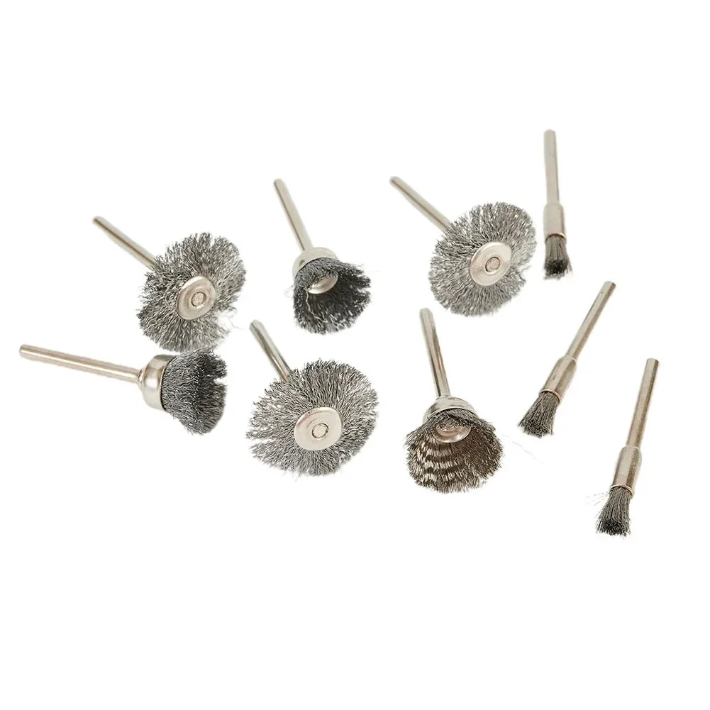 9Pcs Steel Wire Brush Set for Rotary Tools Paint and Rust Removal Polishing