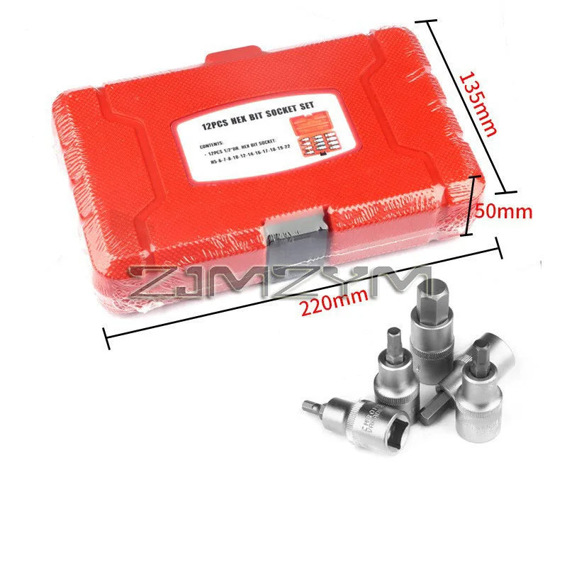 12pcs 1/2 Inch Drive Impact Hex Bit Socket Set H5 H6 H7 H8 H10 H12 H14 H16 H17 H18 H19 H22 Sockets Set Hand Tools