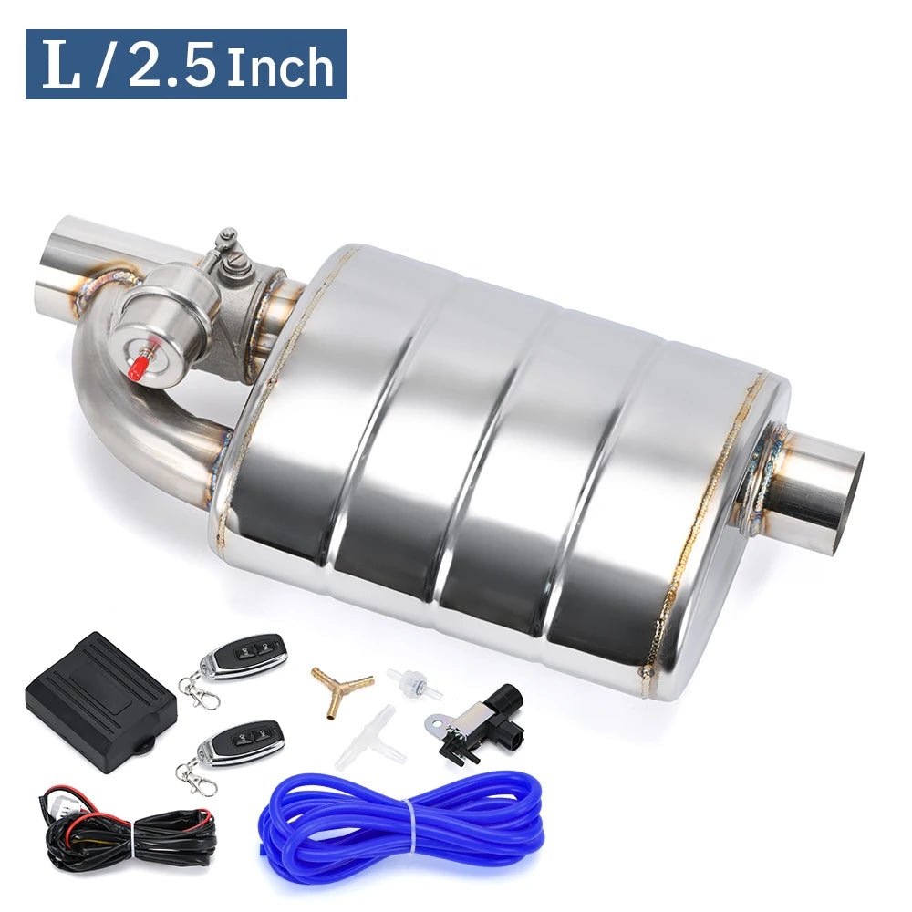 Stainless Steel 2.5" 3" 3.5" IN/OUT Tip On Single Exhaust Muffler Dump Valve Exhaust Cutout with Wireless Remote Controller Set