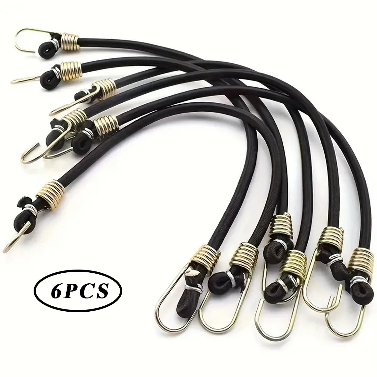 6-Pack Heavy-Duty Black Bungee Cords with Hooks