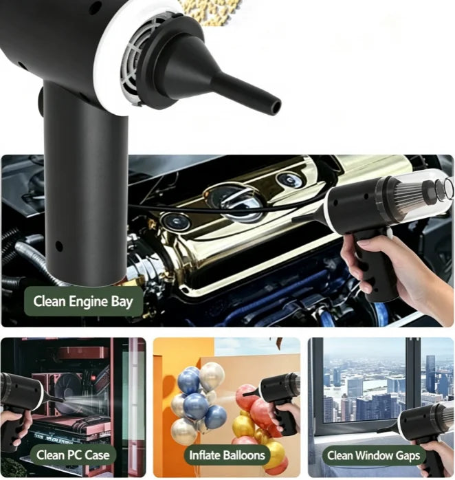 Portable Cordless Car Vacuum – Blower & Suction, Multi-Nozzle