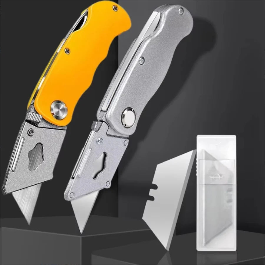 Utility Knife  Retractable Sharp Cut Heavy-duty Folding Knife Aluminum Plastic Handle Blade With Lock Portable Set
