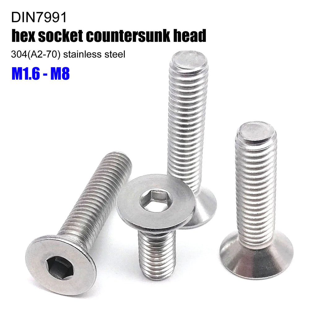304 Stainless Steel Countersunk Hex Socket Bolts DIN7991 M1.6-M8