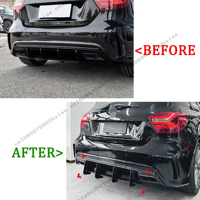 Rear Bumper Lip Diffuser For Mercedes-Benz A Class W176 A160 A180 A200 A250 A260 A45 AMG 2013-2018 Hatchback Air Splitter Tuning