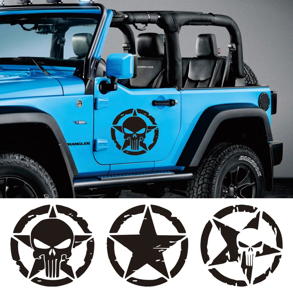 Distressed Army Star Skull Vinyl Decal for Jeep Wrangler and 4x4