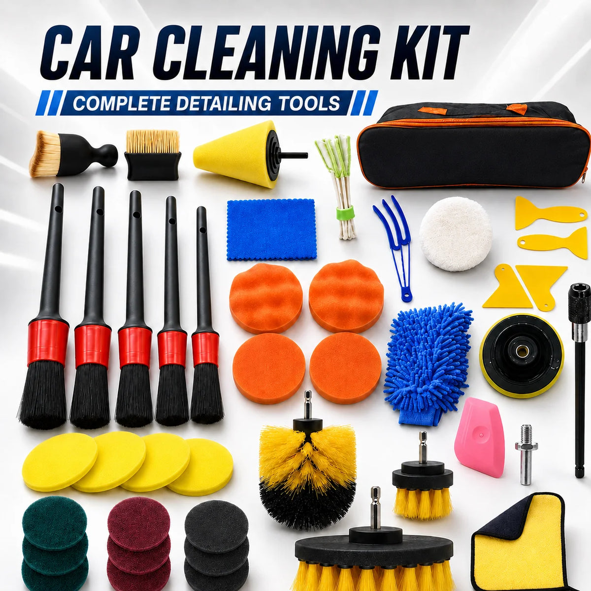 Car Cleaning Kit with Drill Brush Set, Vent Brushes and Towel