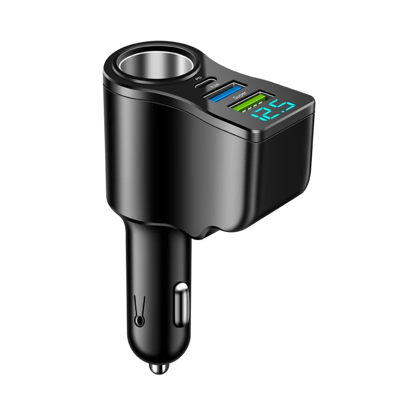 Car Socket Splitter with 2 USB and USB-C PD Ports, 12/24V