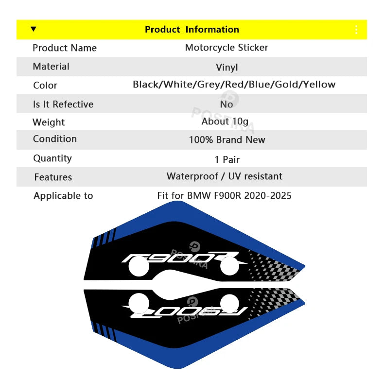 Front Fender Vinyl Decals for BMW F900R 2020-2025 - view 12