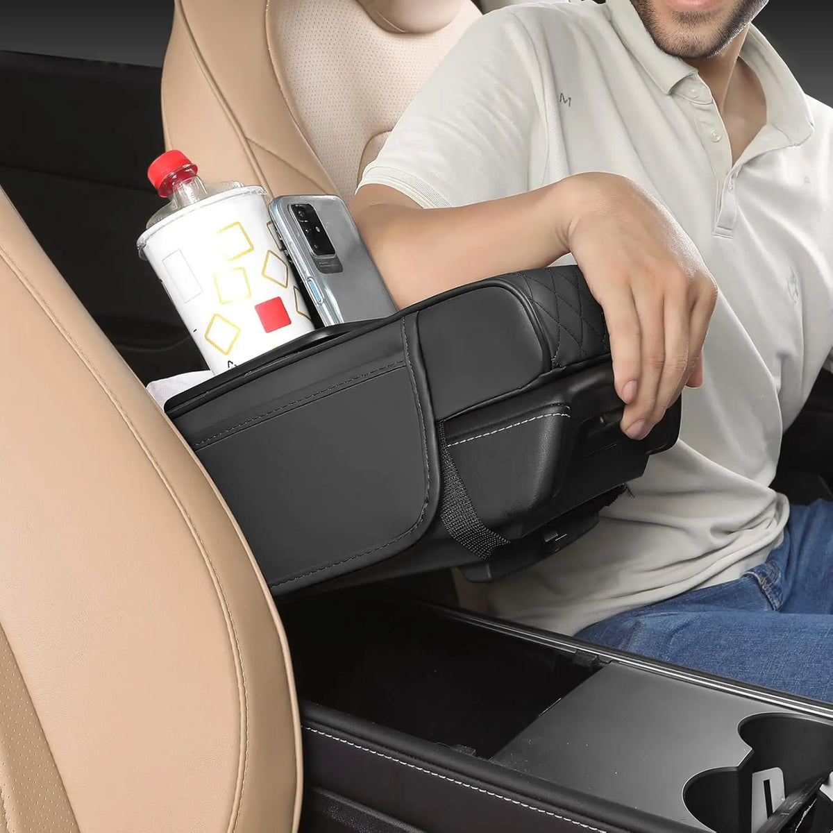 Car Center Console Cover, Leather Armrest Cover for Car, Universal Middle Console Cushion