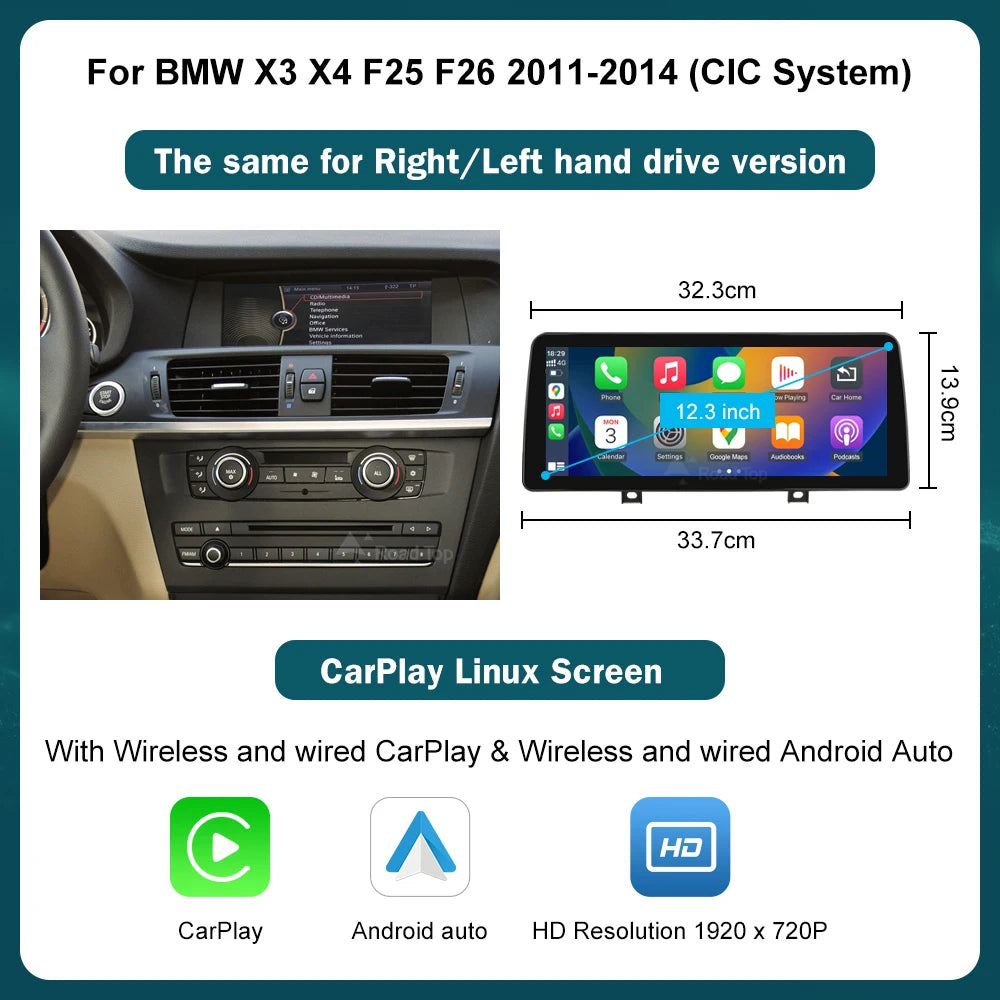 12.3" Wireless CarPlay Android Auto for BMW X3 F25 X4 F26 2011-2016 - image 10