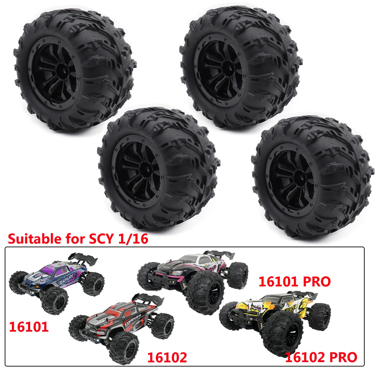 4PCS 12mm Hex Skidproof Rubber Tire 6034 for SCY 16101 PRO 16102 PRO Upgrade 1/16 RC Monster Truck Wheel Parts