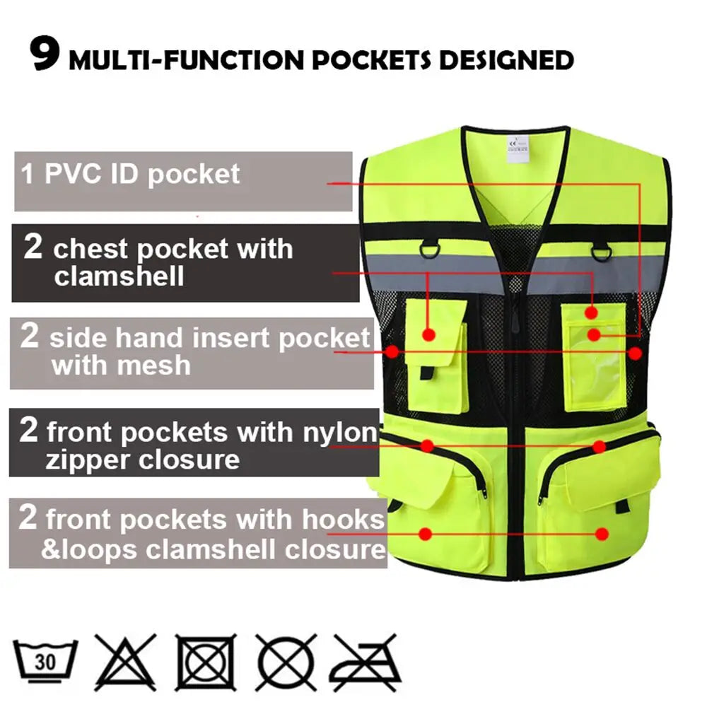 Custom Logo Breathable Mesh Hi-Vis Vest with Tool Pockets - image 6