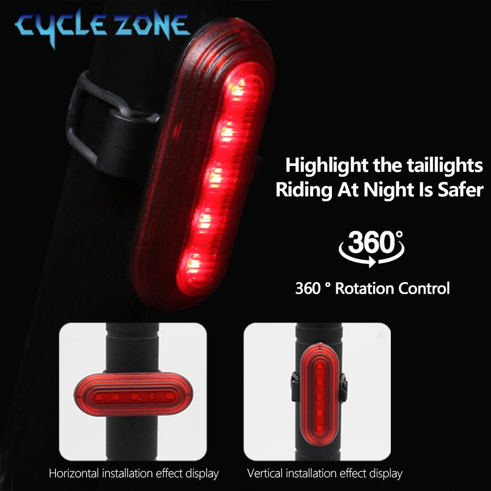 Bicycle Rear Light Type-C Rechargeable Bike Tail Light 360° Rotation Taillight for Night Safety Cycling MTB Road Bike Accessory