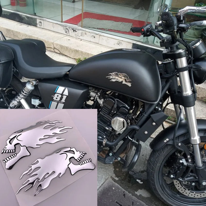 2pc 3D Chrome Fire Skull Motorcycle Stickers - view 9
