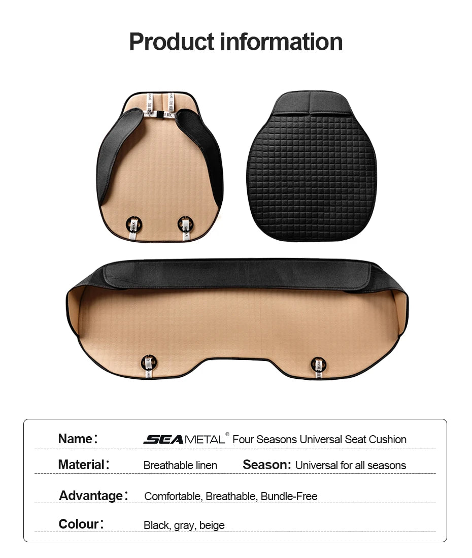 Breathable Flax Car Seat Cushions, Front, Rear and Full Sets