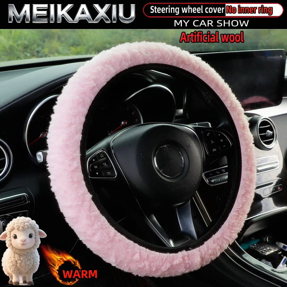 Plush Winter Steering Wheel Cover, 14.5-15 Inch, No Inner Ring