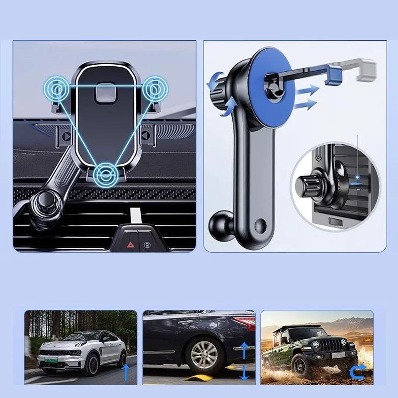 Car Air Vent Phone Holder with Wide Clamp & Metal Hook