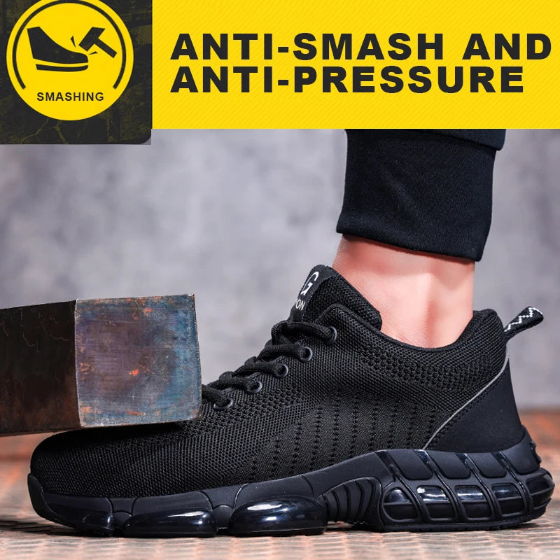 Steel Toe Safety Work Shoes, Comfortable Breathable Non-Slip Protective
