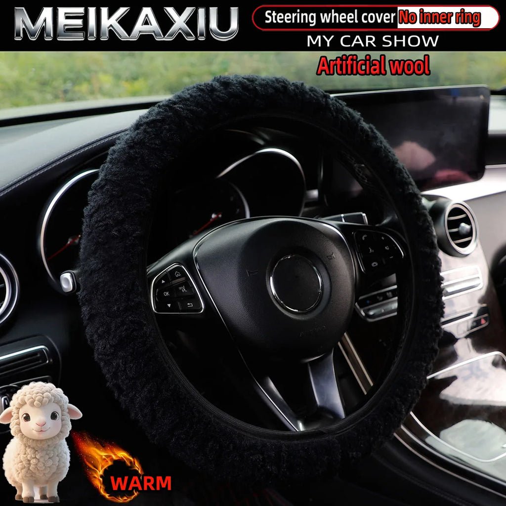 Plush Winter Steering Wheel Cover, 14.5-15 Inch, No Inner Ring