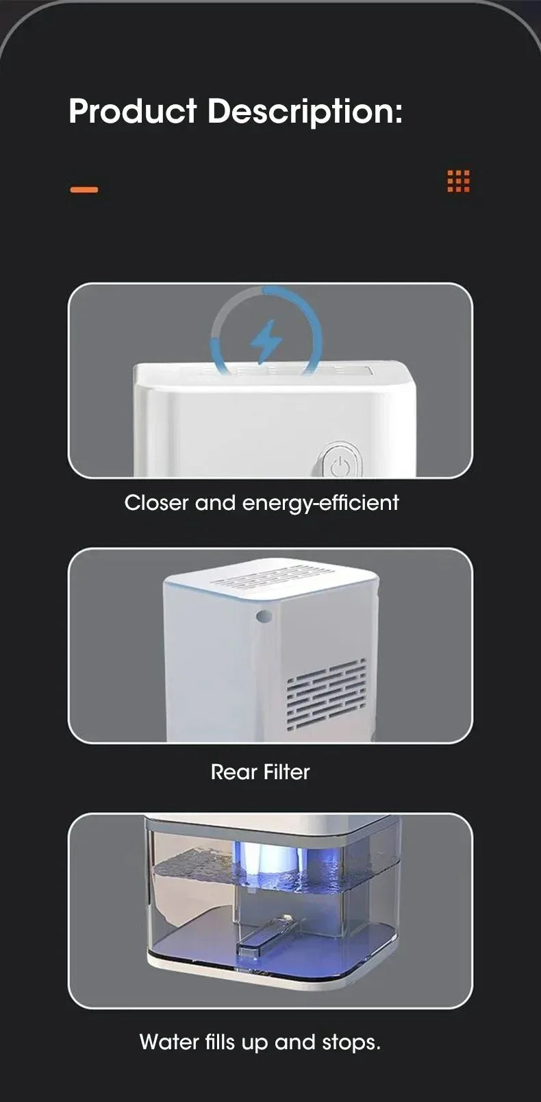 2025 New Silent Dehumidifier For EU Plug - Quiet Moisture Absorber Air Dryer Deodorizer for Bedroom Office Kitchen Home