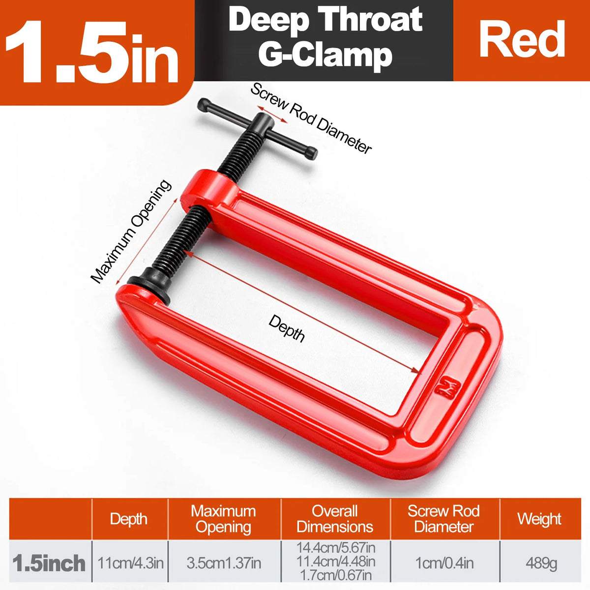 4 Inch Deep Reach C-Clamp Set, Heavy Duty Steel for Woodworking and Welding