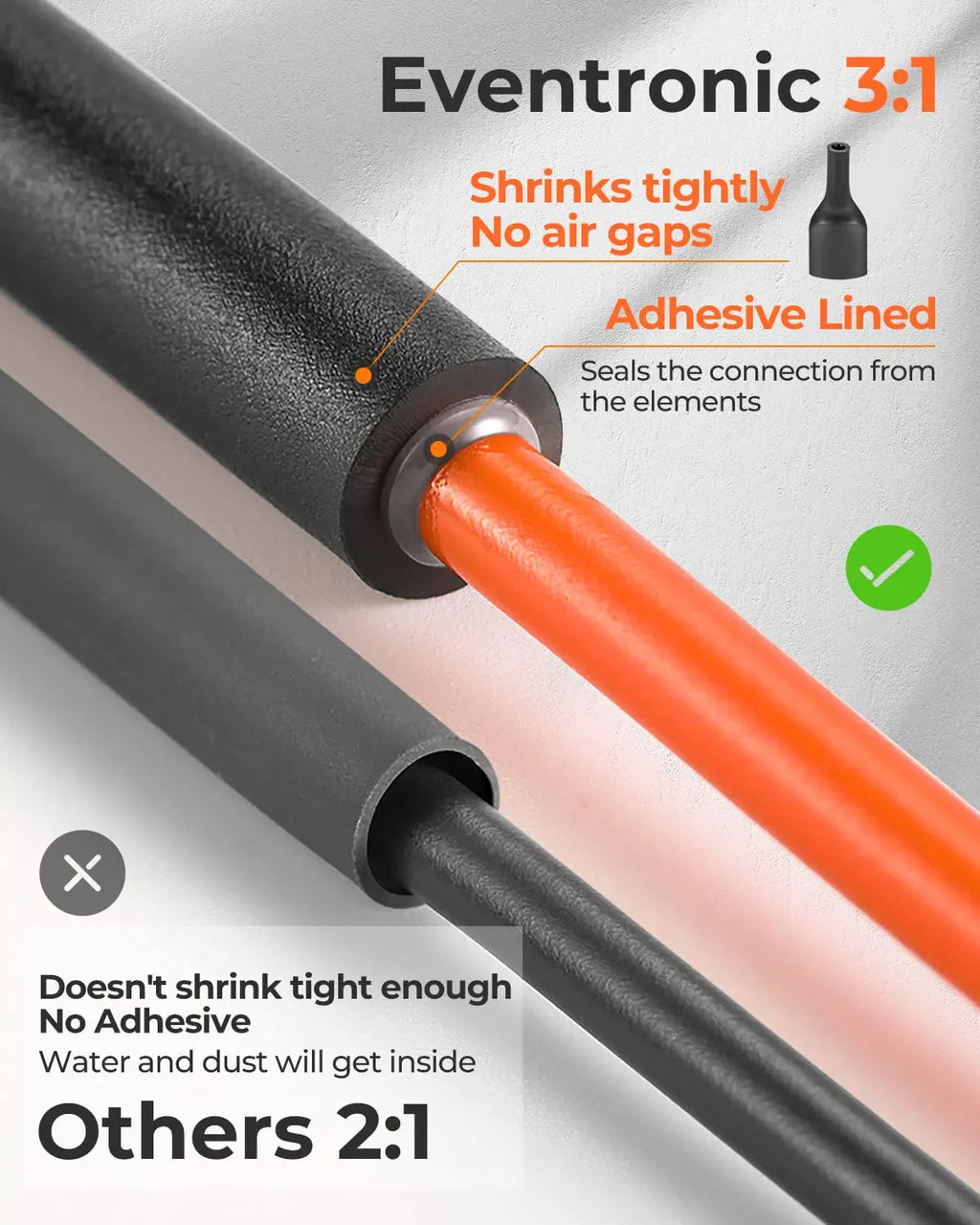 400 Pcs Heat Shrink Tubing Kit-3:1 all black Ratio Adhesive Lined,Marine Grade Shrink Wrap - Industrial Heat-Shrink Tubing