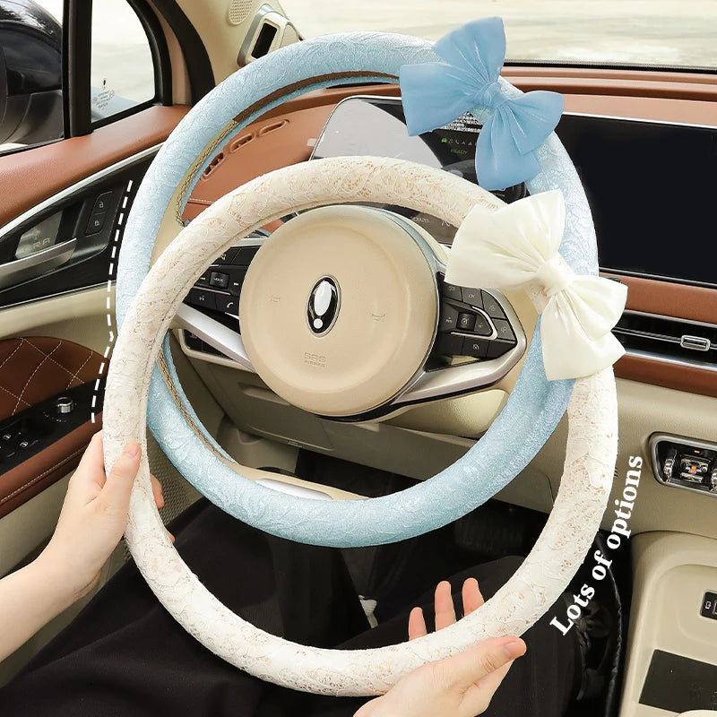 Bow and Lace Steering Wheel Cover, Round or D-Shape
